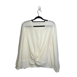 Cato Ivory White Hidden Button Front Knot Hem Textured Blouse Large Women’s